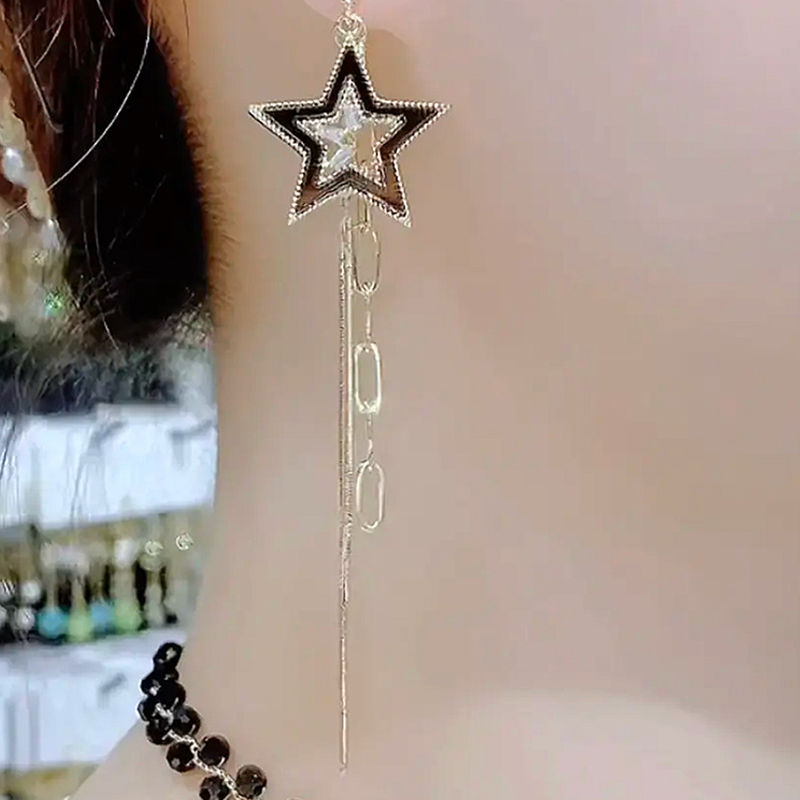黑色星星長款•流蘇耳環-FANYIACC
