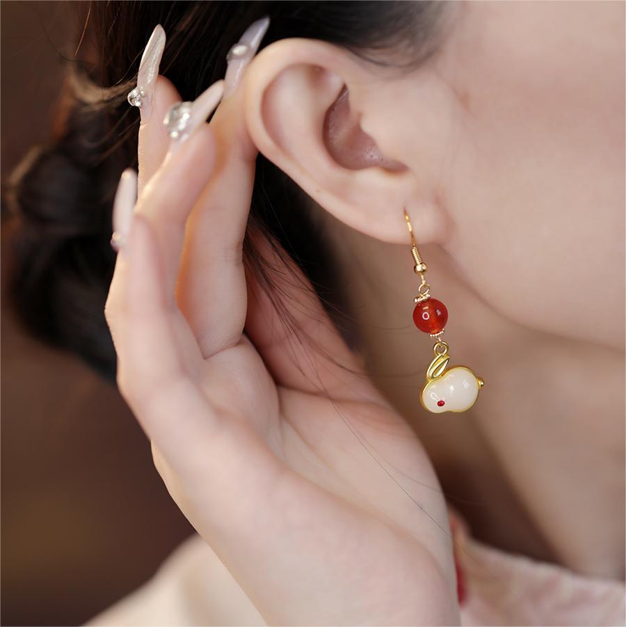 復古可愛和田玉兔子耳飾-FANYIACC