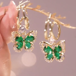 綠色水晶蝴蝶耳環-FANYIACC
