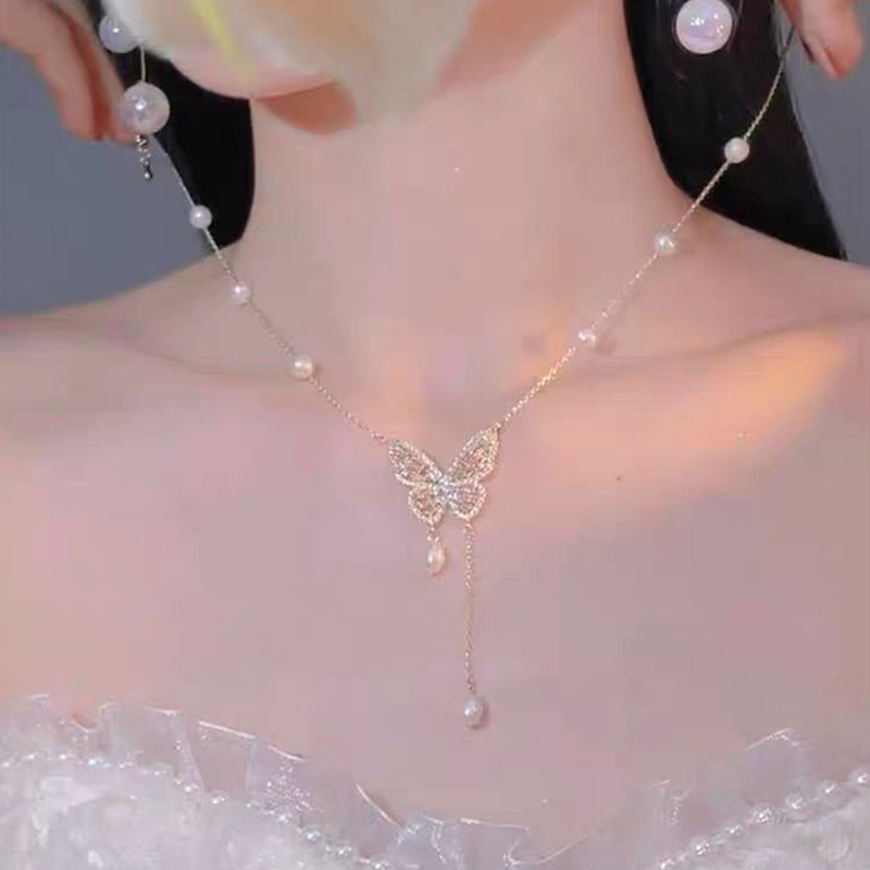 超閃鋯石蝴蝶珍珠項鍊 -FANYIACC