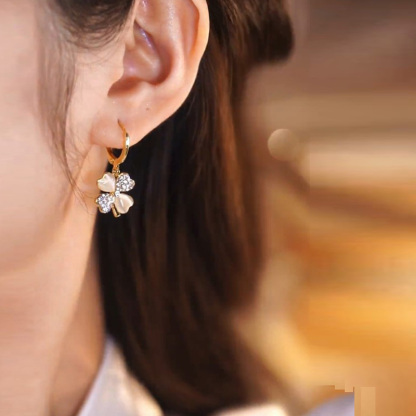 貓眼石綠色四葉草耳環-FANYIACC