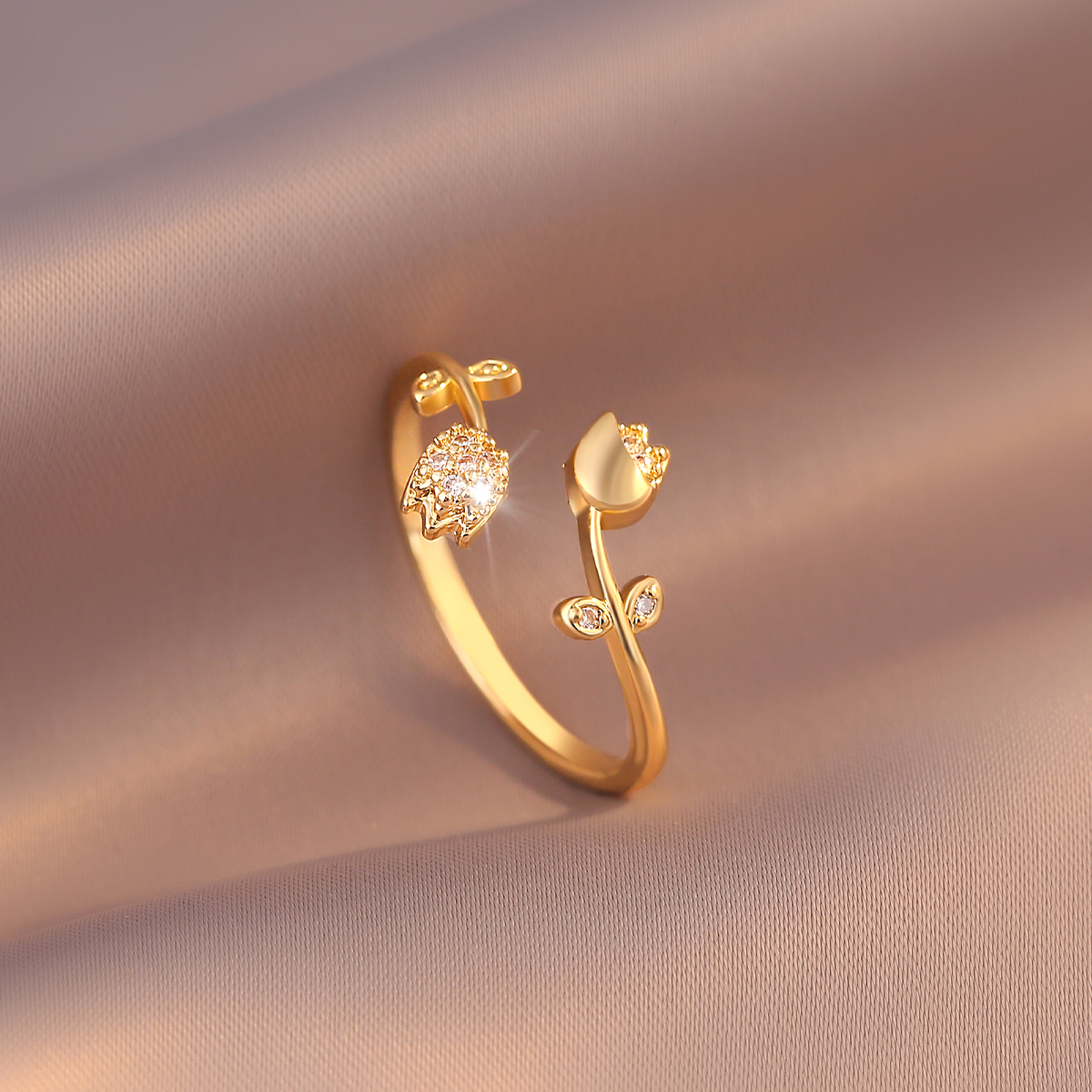 滿鑽鬱金香開口戒指-FANYIACC