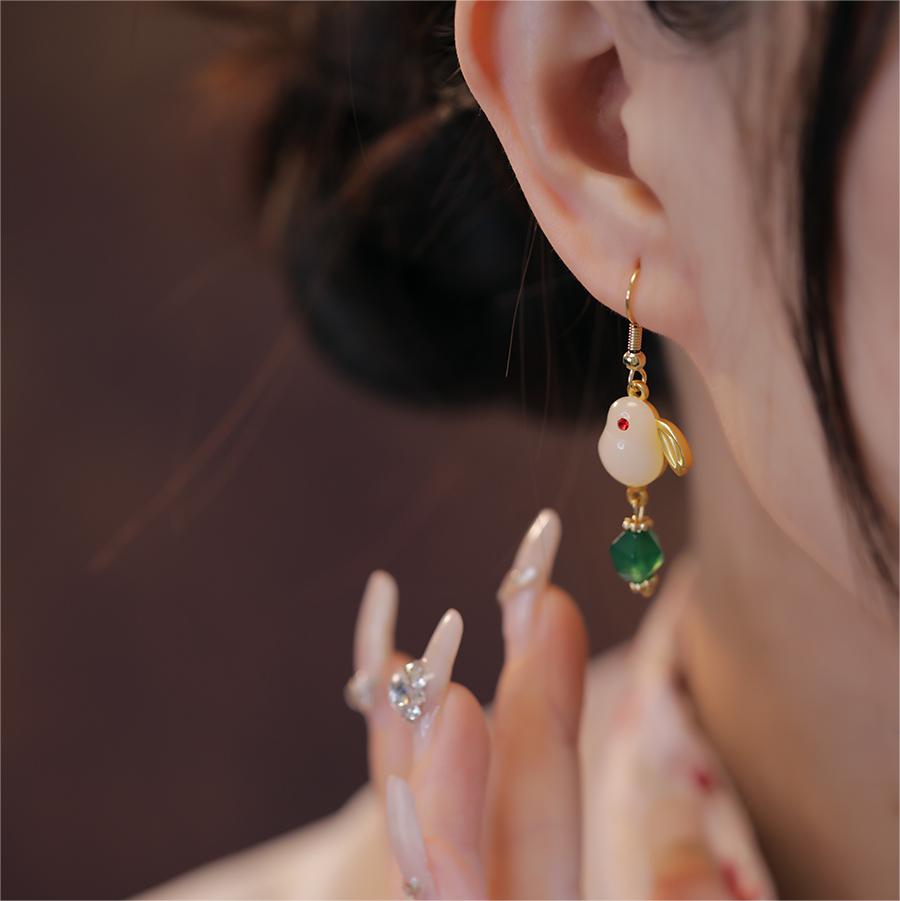 復古可愛和田玉兔子耳飾-FANYIACC