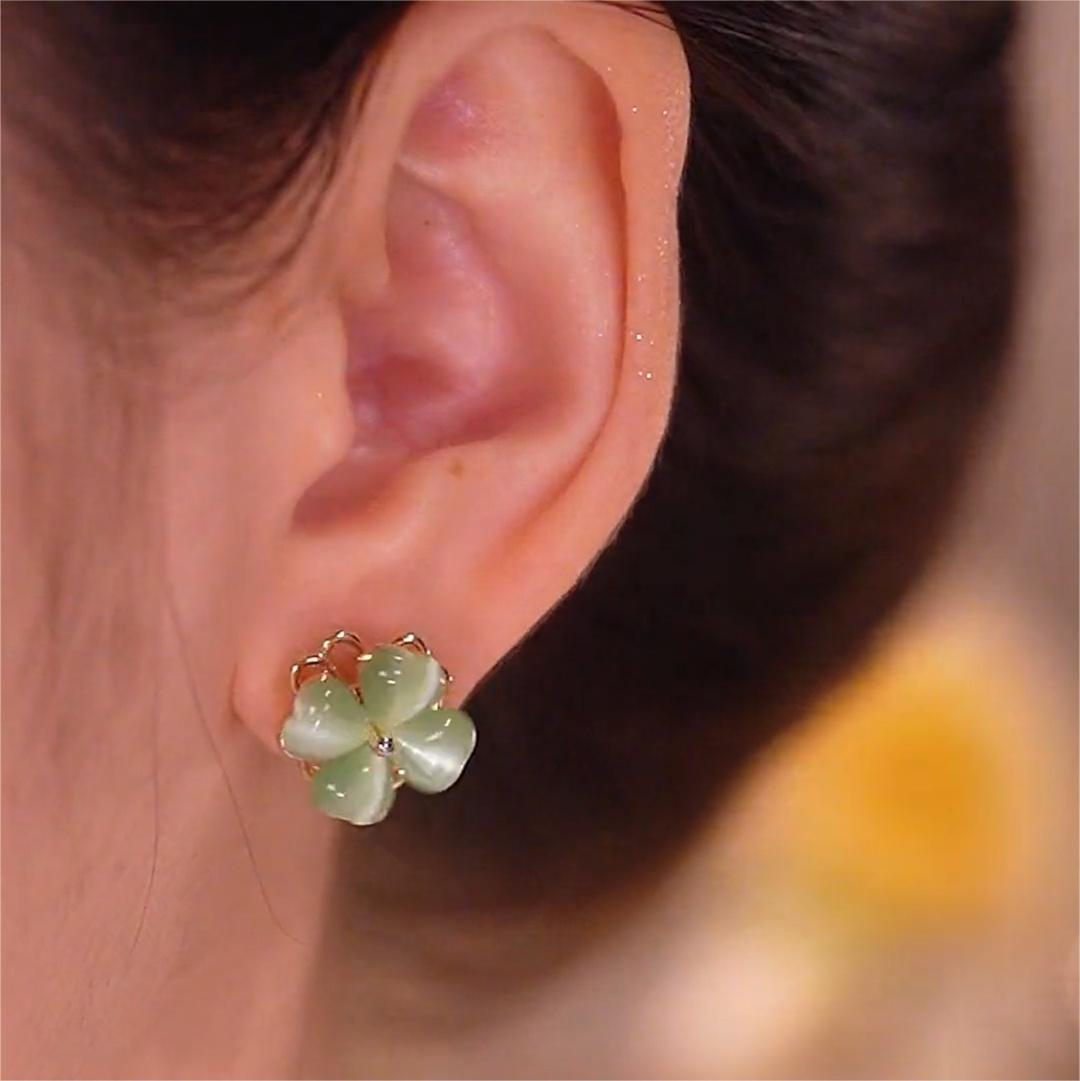 綠色仙蹤可旋轉綠色貓眼耳環-FANYIACC