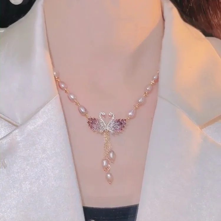 天然淡水珍珠天鵝項鍊【2色】-FANYIACC