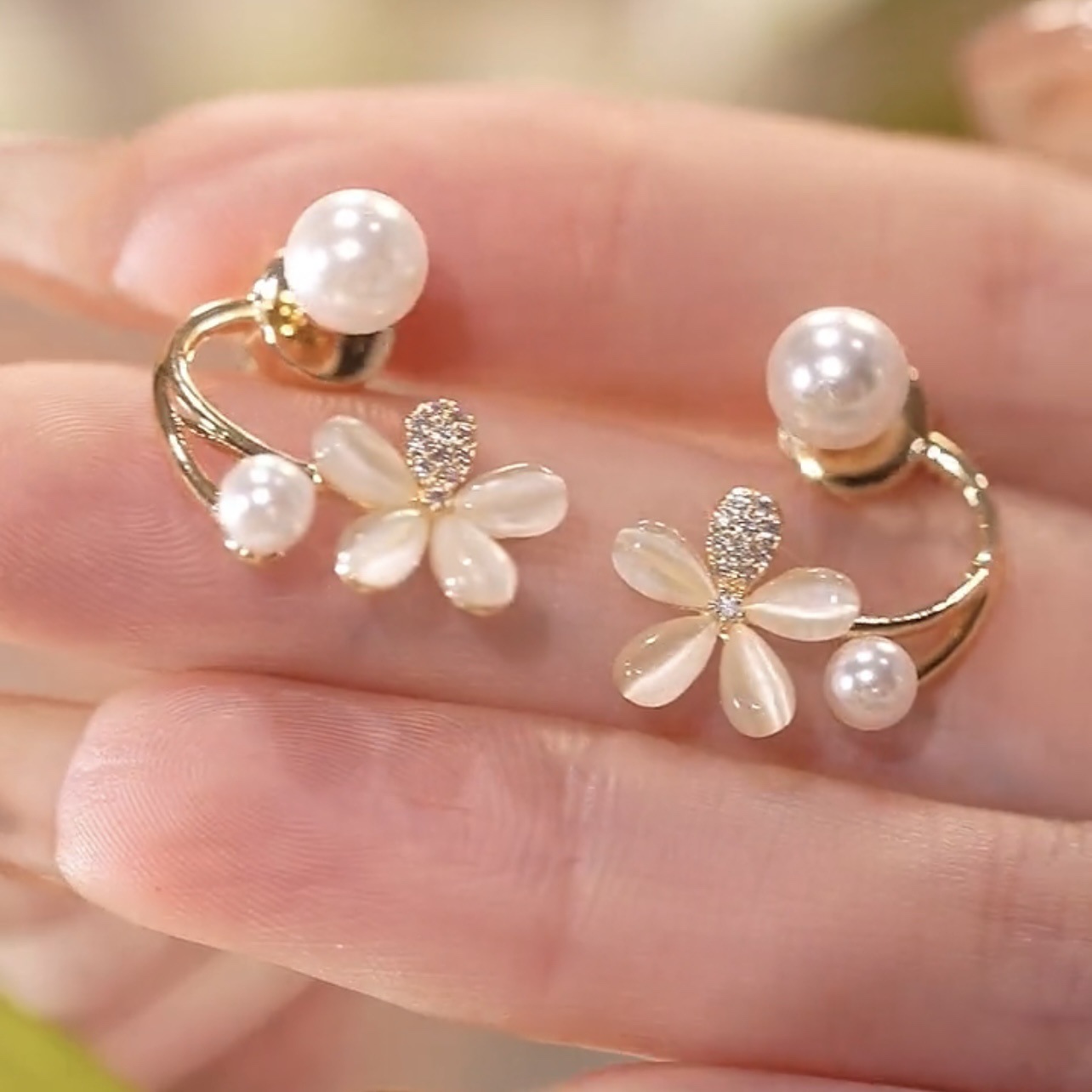 貓眼石設計感花朵耳環-FANYIACC