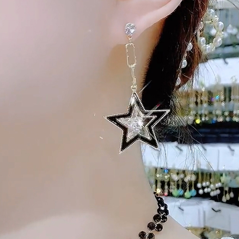 黑色星星長款•流蘇耳環-FANYIACC