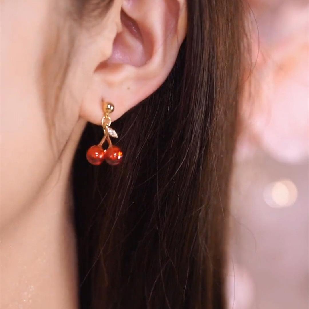 紅色可人櫻桃耳環-FANYIACC