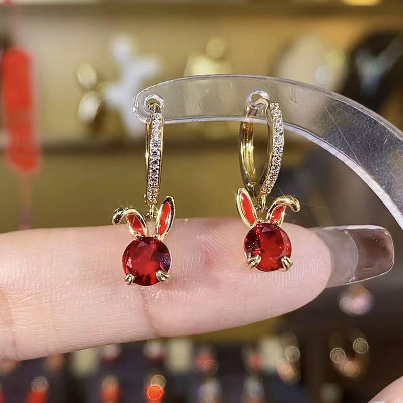 紅色鋯石兔子耳環-FANYIACC
