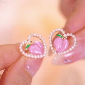 甜美珍珠水蜜桃愛心耳環-FANYIACC