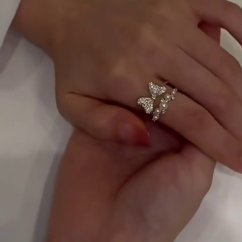 在逃公主 蝴蝶結珍珠戒指-FANYIACC