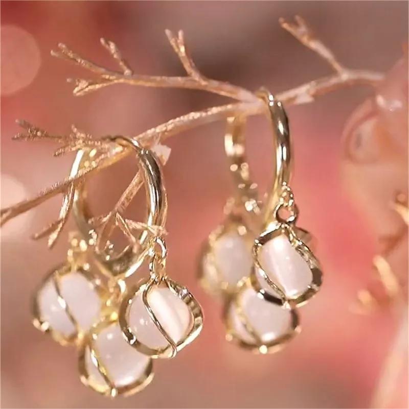 鈴蘭花貓眼石耳環耳扣     -FANYIACC