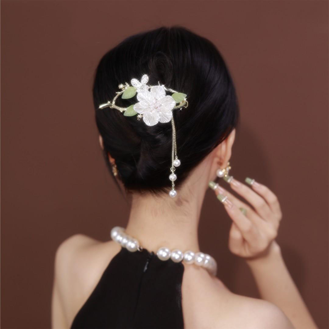 花朵珠珠流蘇髮夾 -FANYIACC