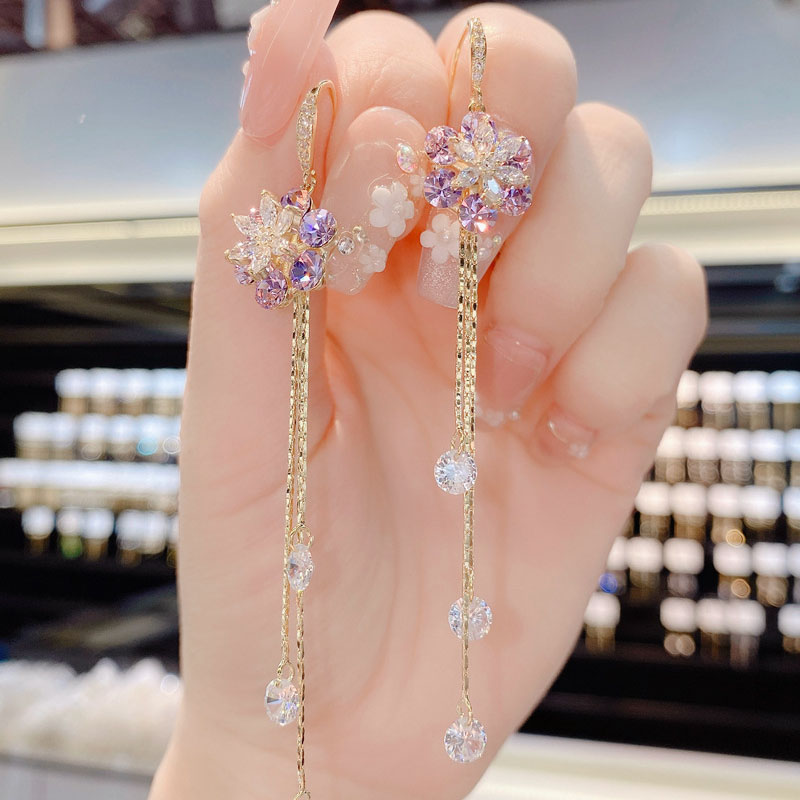 紫色甜心花朵流蘇耳環   -FANYIACC