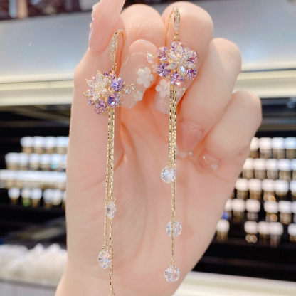 紫色甜心花朵流蘇耳環   -FANYIACC