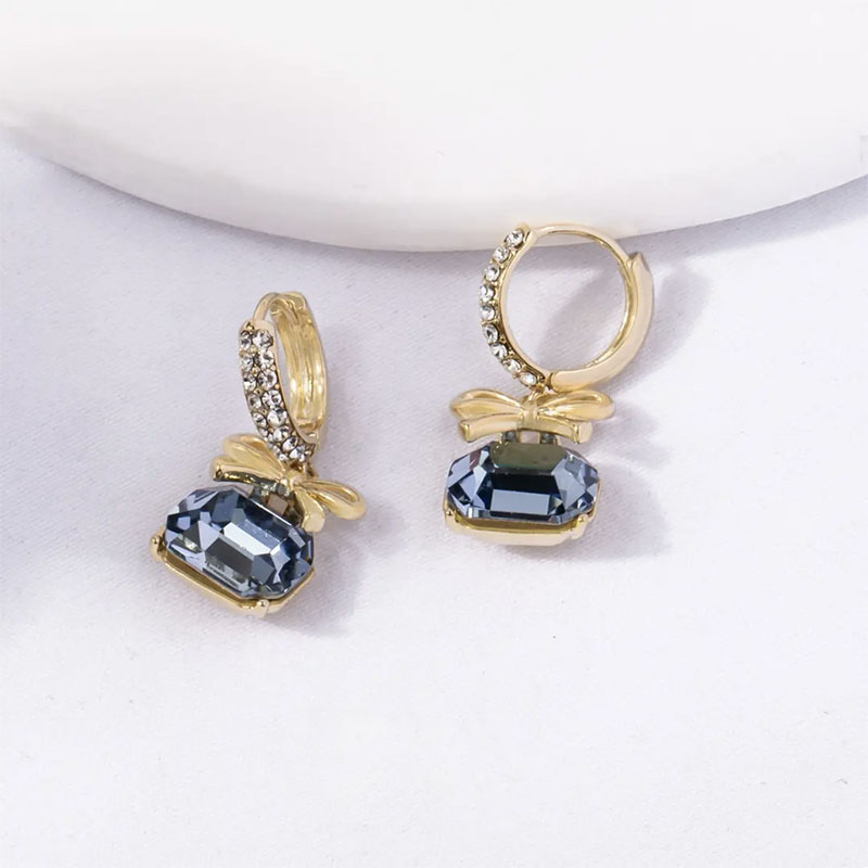 韓國氣質蝴蝶結水晶耳環