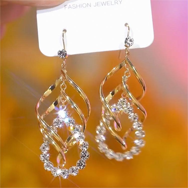 幾何菱形螺旋鋯石耳環-FANYIACC