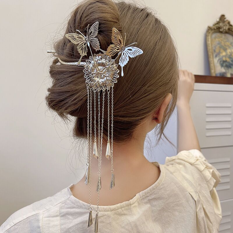 蝴蝶流蘇盤髮神器一字夾-FANYIACC