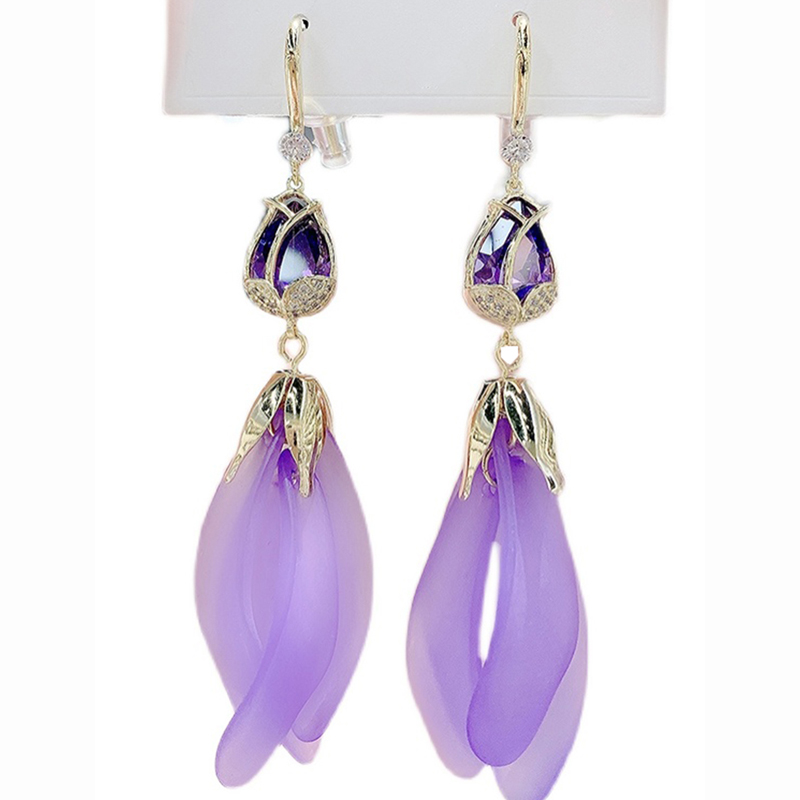 紫色鬱金香流蘇耳環-FANYIACC