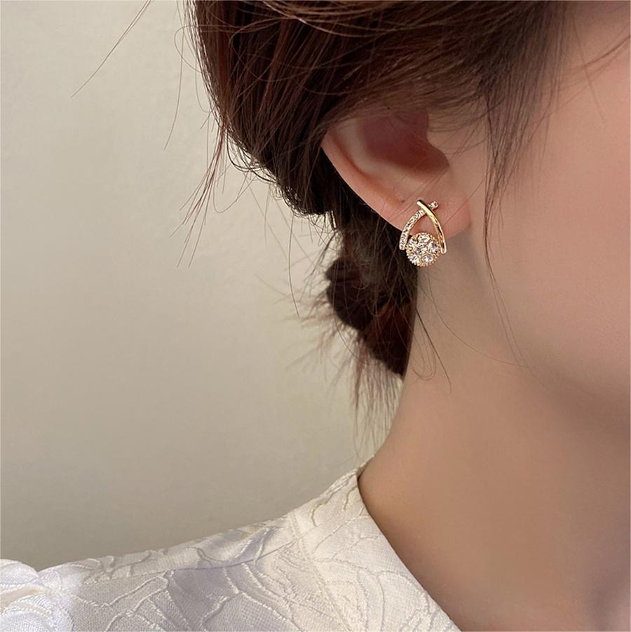 金色交叉鋯石耳環-FANYIACC