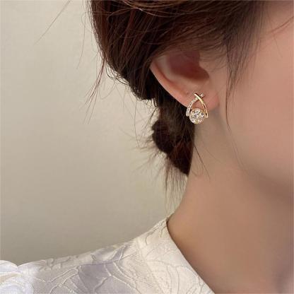 金色交叉鋯石耳環-FANYIACC