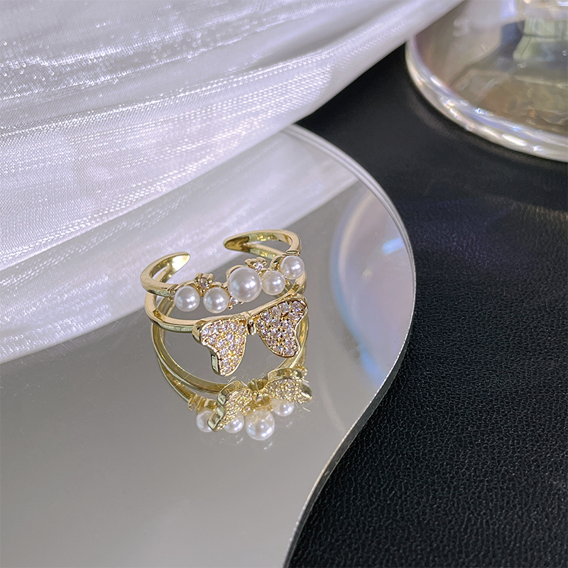 在逃公主 蝴蝶結珍珠戒指-FANYIACC