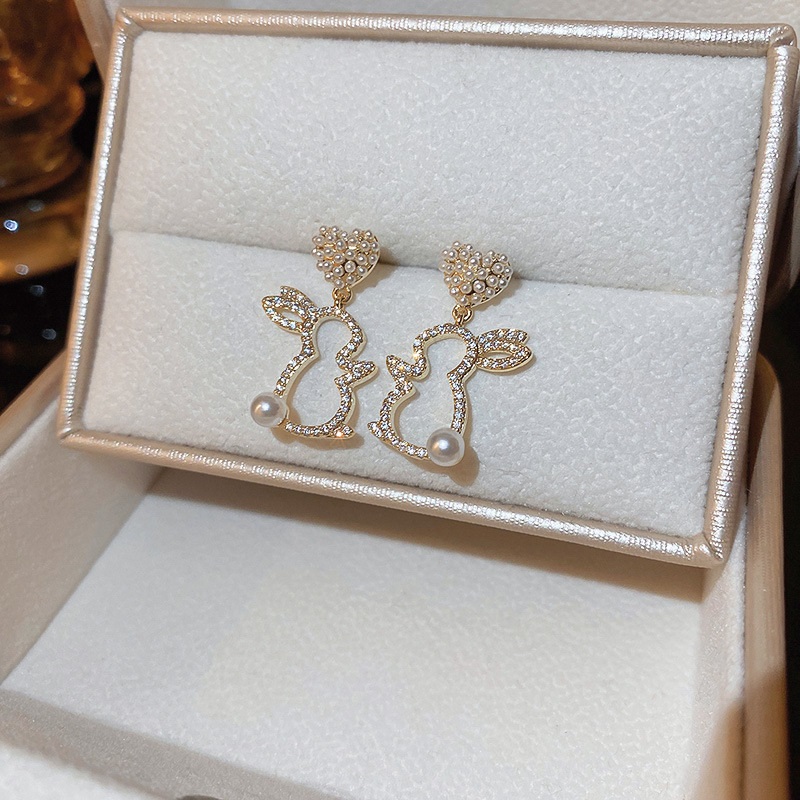 滿鑽珍珠可愛萌兔耳環-FANYIACC