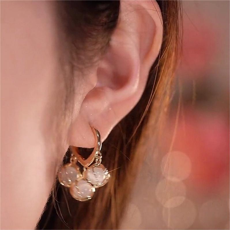 鈴蘭花貓眼石耳環耳扣     -FANYIACC