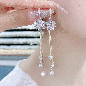 紫色&白色花朵閃鑽流蘇耳環-FANYIACC