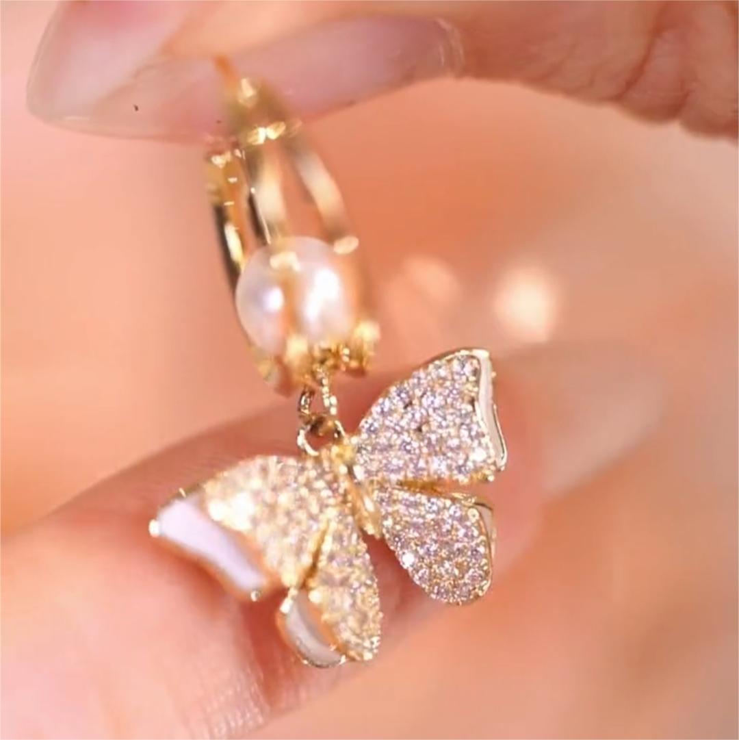 金色微鑲蝴蝶耳釘耳環  -FANYIACC