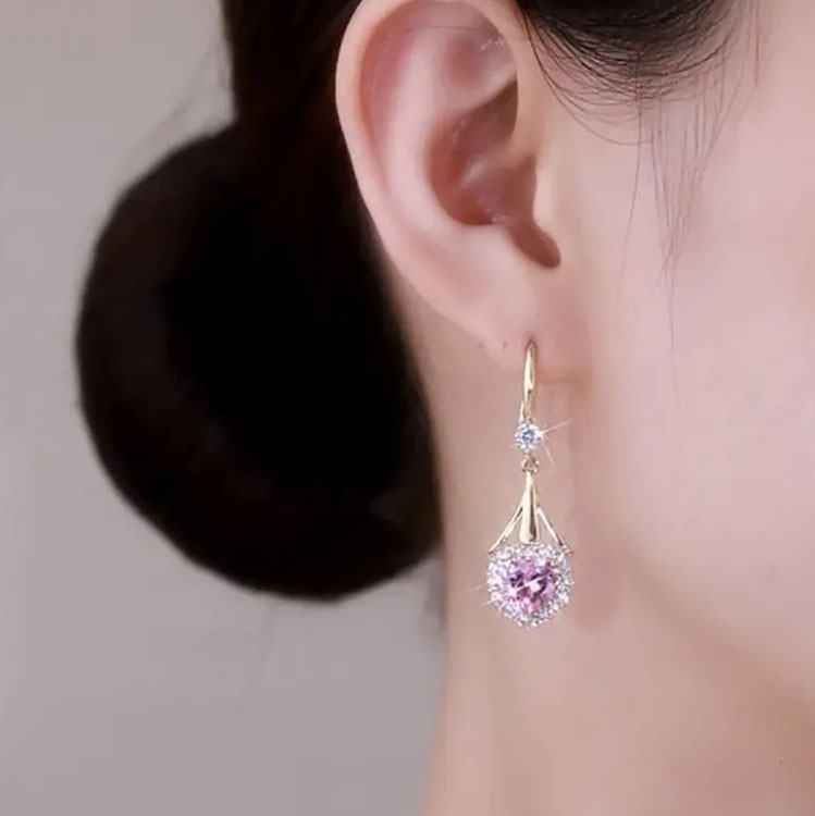粉色愛心鋯石耳環-FANYIACC