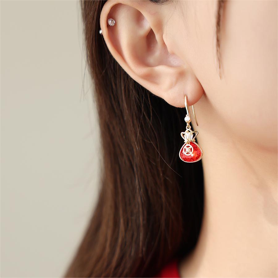 紅色福袋水晶耳環-FANYIACC