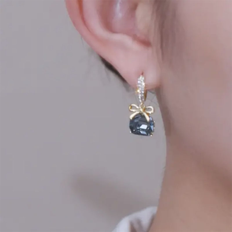 韓國氣質蝴蝶結水晶耳環