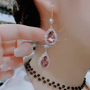 紫色水晶水滴耳環-FANYIACC