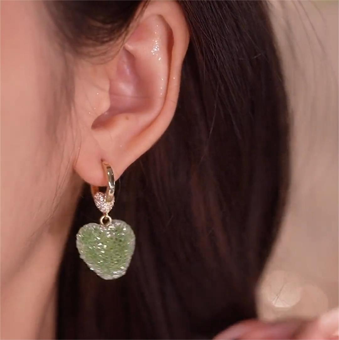 滿鑽綠色糖果愛心耳環-FANYIACC
