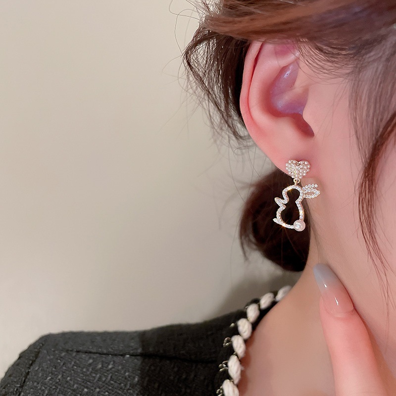 滿鑽珍珠可愛萌兔耳環-FANYIACC