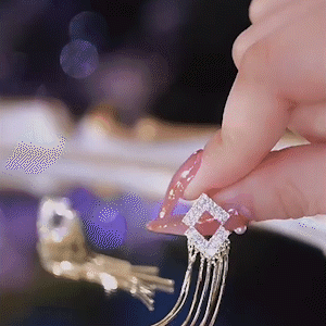 閃鑽菱形長款流蘇耳環-FANYIACC