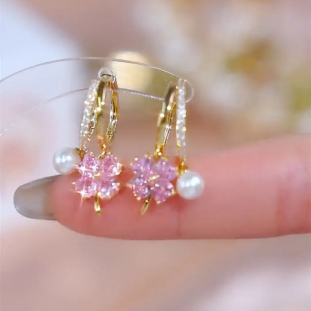 星辰之歌 |粉色四葉草耳環