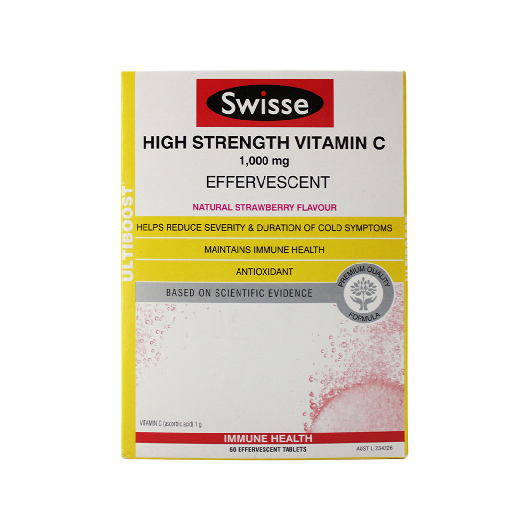 SWISSE Ultiboost High Strength Vitamin C Effervescent (Strawberry Flavor) 60 Tabs