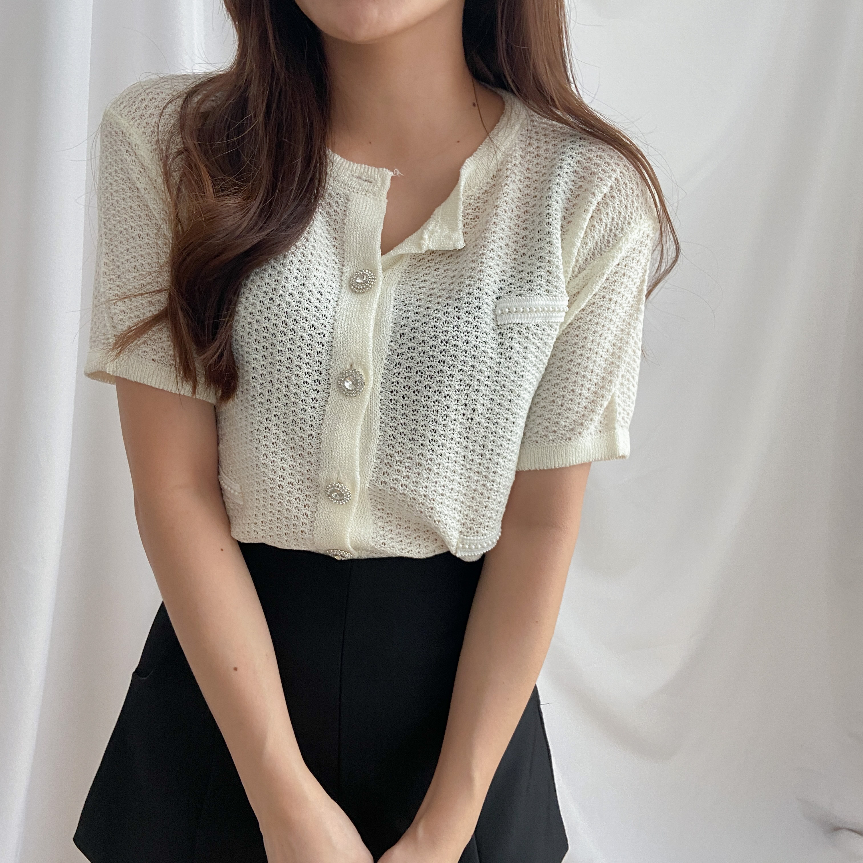 [REJECTED ITEM] Pearl Button White Coco Top 