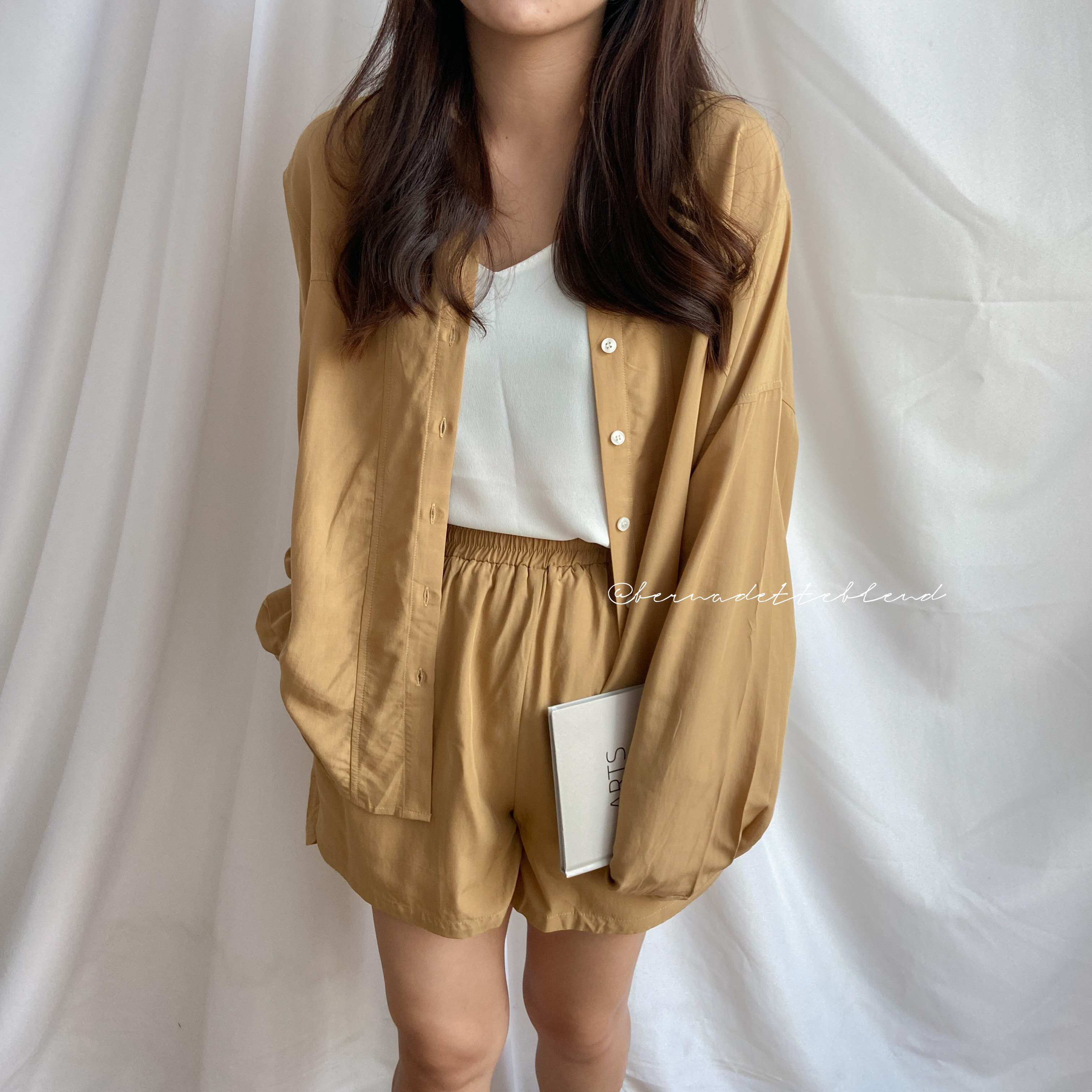 Tencel Blouse Comfy Set 天丝衬衫两件套套装 (Caramel)