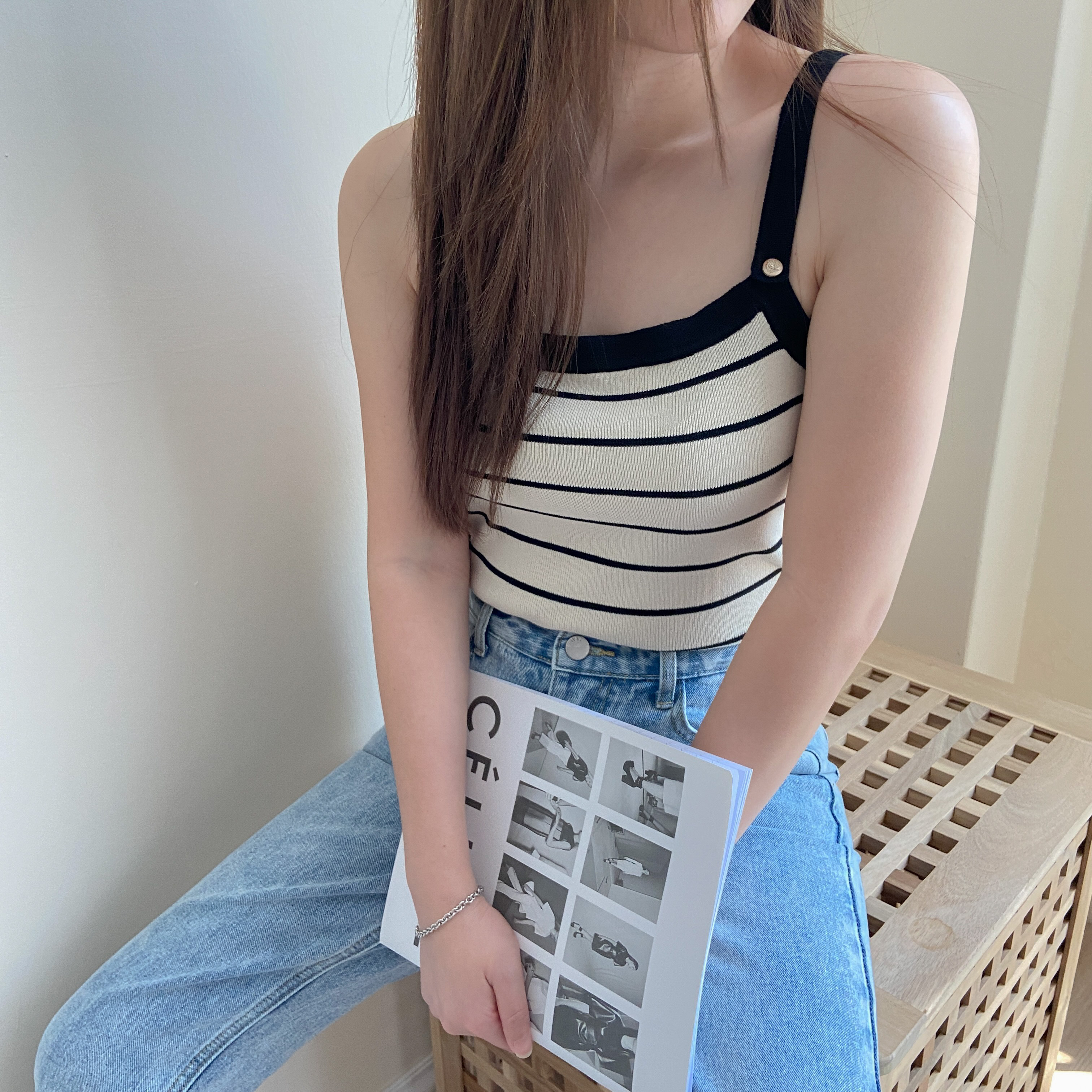 Knit Basic Singlet 小金扣针织背心 (Stripe)