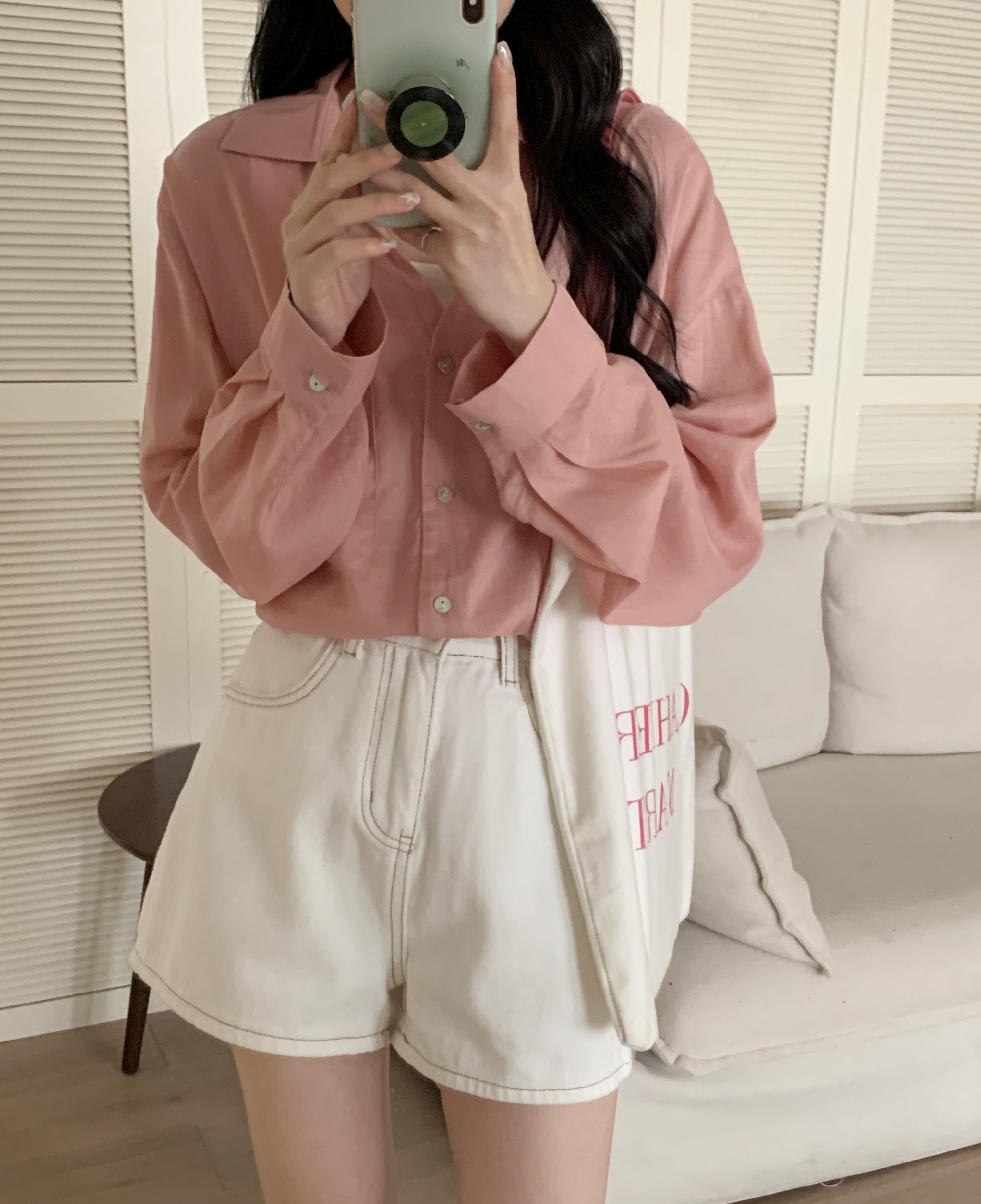 线雕艺术~ 明线高腰白色短裤