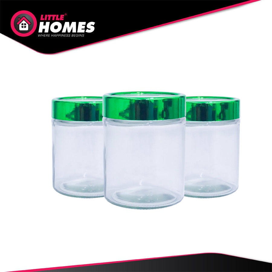 Little Homes Color Lid Glass Canister 600ml Set of 3pcs