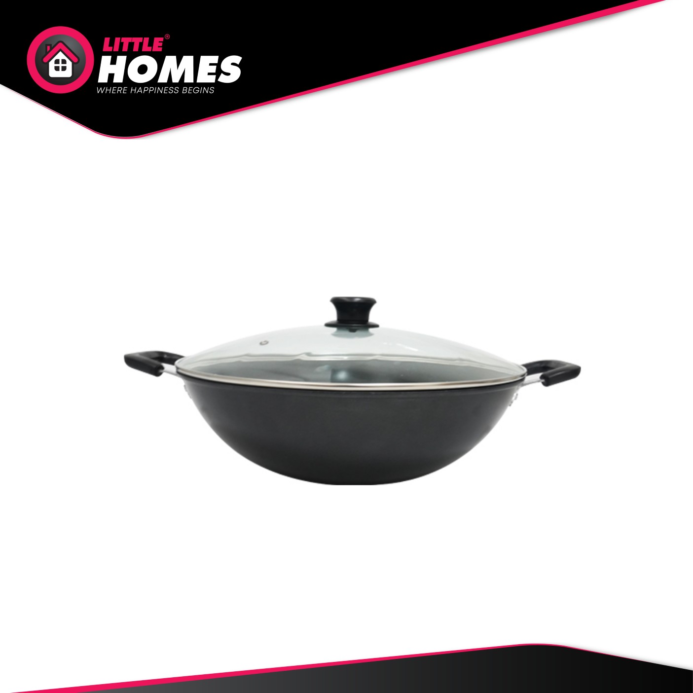 Little Homes Ideal Non Stick Open Wok Set 38cm with Glass Lid