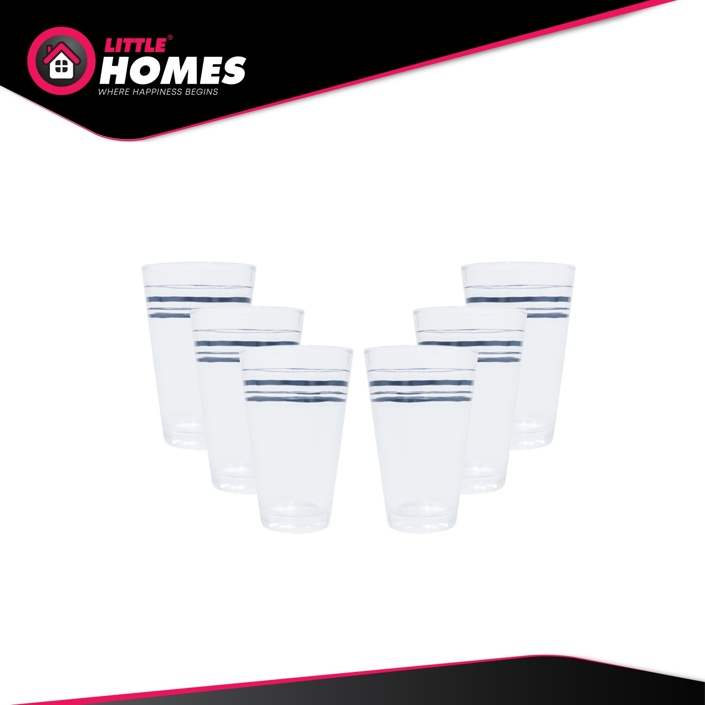 Little Homes Glass Long Tumbler Serving Set 6pcs - 11 Oz Stripe Design