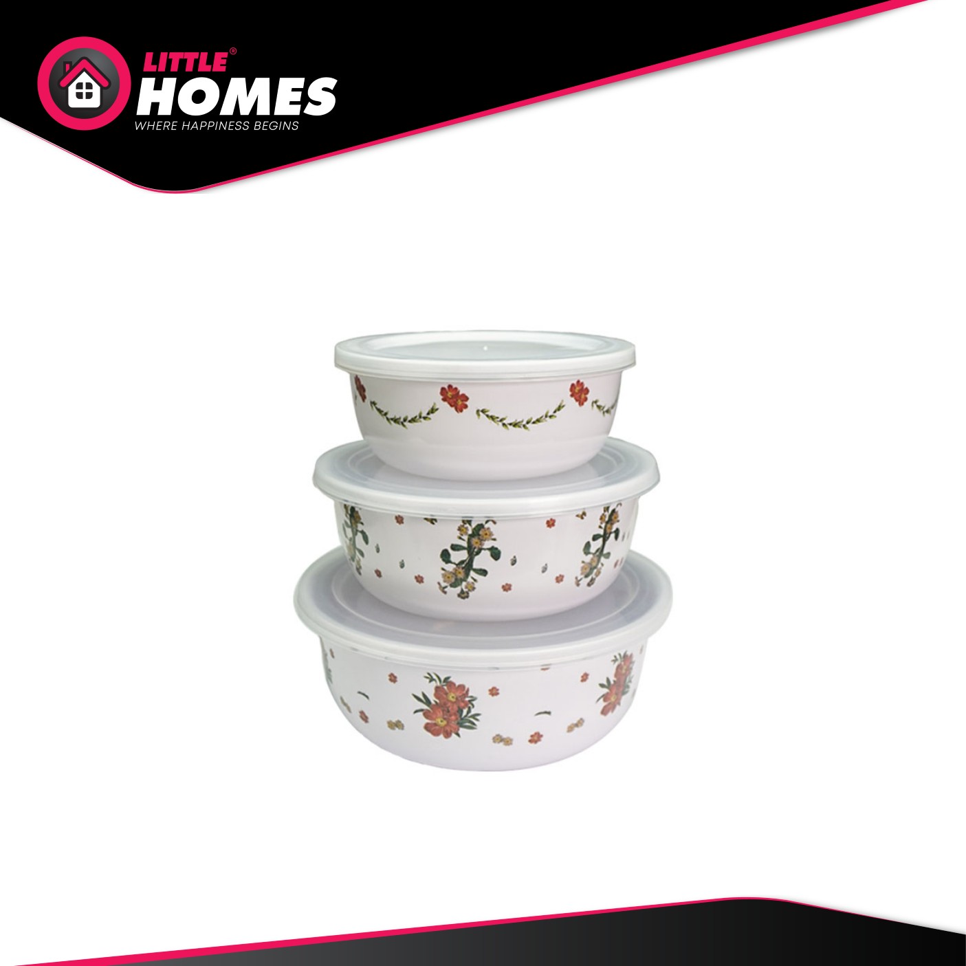 Little Homes Melamine Food Container Set of 3 Sizes with Lid