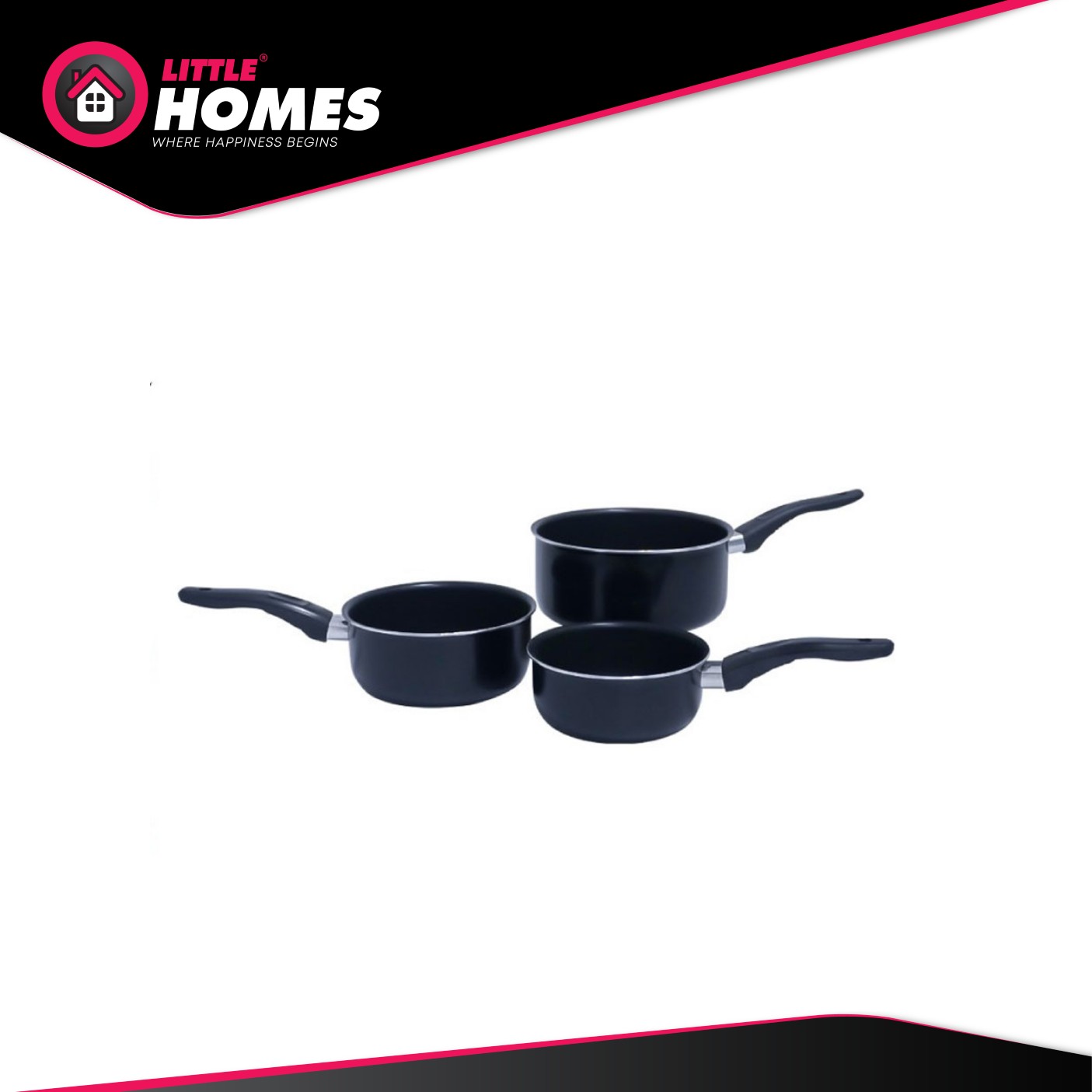 Little Homes 3 in 1 Saucepan Without Lid Cookware Set of 3 Sizes Small 15cm , Medium 17cm & Large 19cm Sauce Pot/Pan