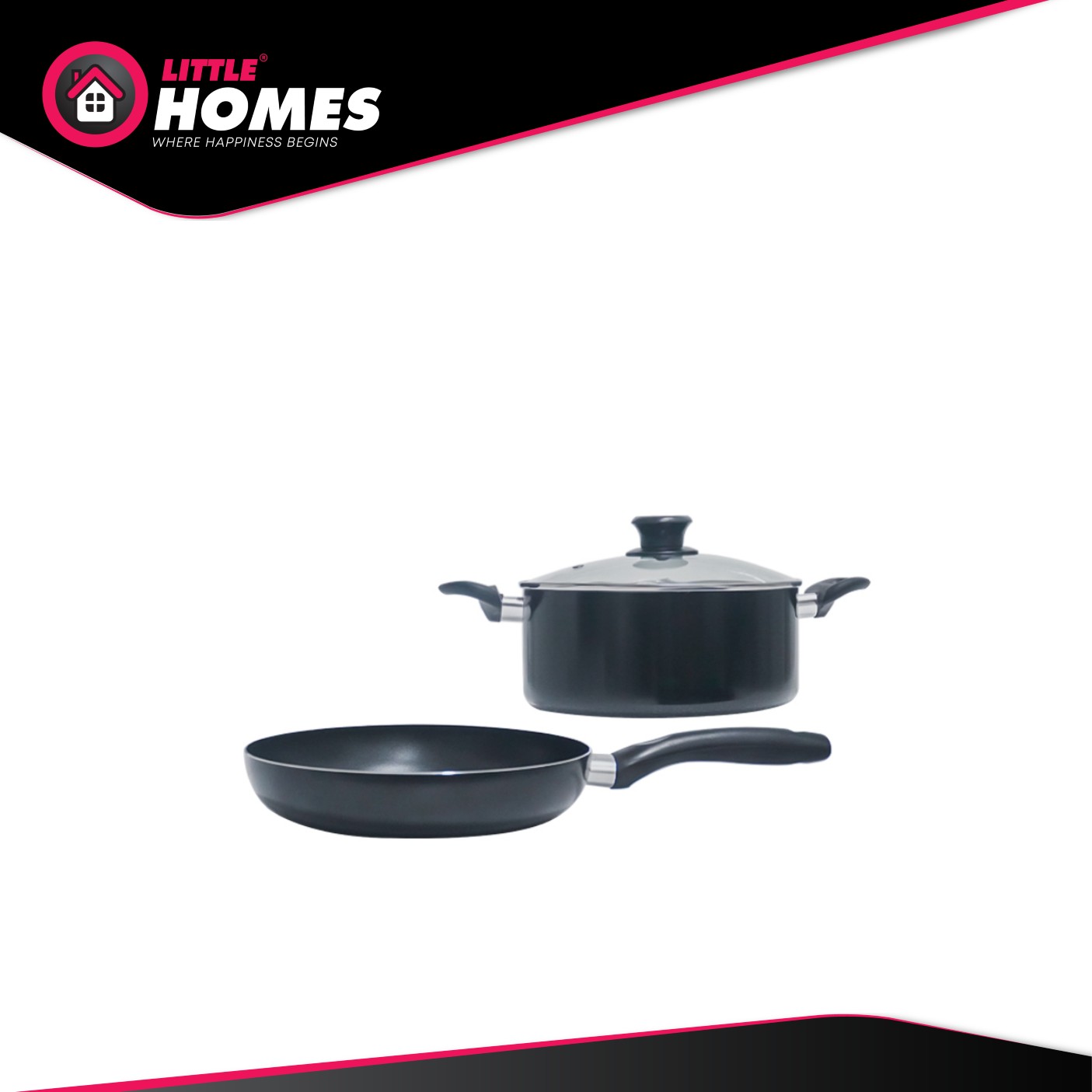 Little Homes Essential Non-Stick Multiple Pot & Frying Pan with Glass Lid Cookware Set