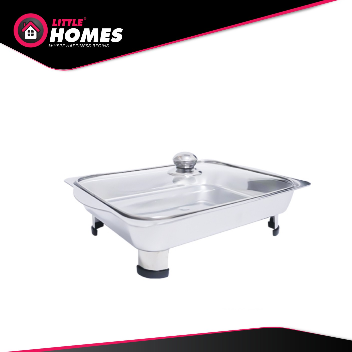 Little Homes Stainless Steel Chafing Dish Food Pan Catering Serving Tray with Glass Lid Set